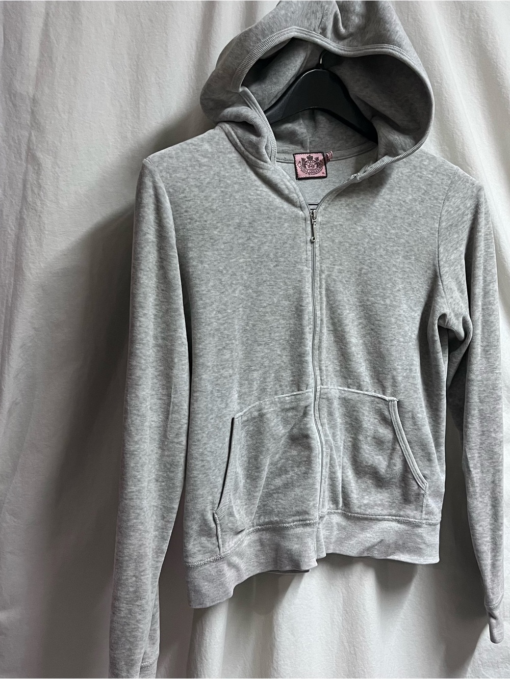 Vintage Juicy Couture Size XL Zip Up Hoodie Made in USA Light Gray Y2K Velour - Picture 2 of 9